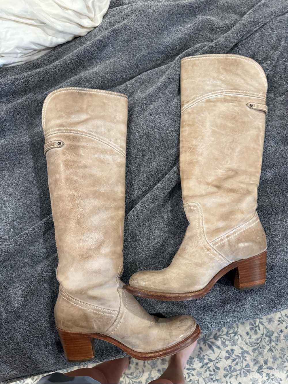 Frye Tan Leather Knee-High Block Heel Boots